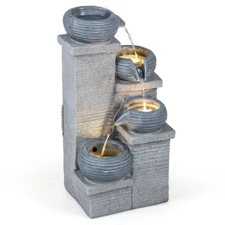 FANTASK Springbrunnen 4-stufig, Gartenbrunnen, 28 x 22 x 58 cm | Wasserspiel Zierbrunnen mit LED Beleuchtung & Pumpe, Wasserfall Brunnen Garten, Terrassenbrunnen für Garten, Balkon, Terrasse