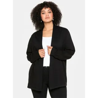 Strickjacke SHEEGO, Damen, Gr. 40/42, schwarz, 100% Baumwolle, unifarben, Strickjacken Strickjacke