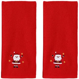 DONGKER Handtücher Baumwolle, 2 Stück Weich Saugfähig Weihnachts Geschirrtücher, 40x65 cm, Handtuch mit Bestickte Schneebällen/Weihnachtsmann/Weihnachtsbaum