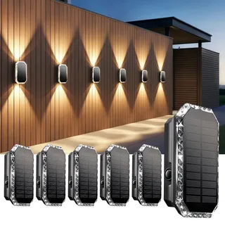 SUNNMO Solarlampen für Außen, Solar Wandleuchte Aussen Up and Down, Solarleuchten für Außen Wand Zaun Garten Winterfest IP65 Wasserdicht, 3 Lichtfarben Warmweiß Kaltweiß, 3000K/4000K/6500K, 6 Stück