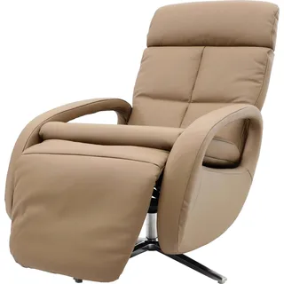 Relaxsessel HWC-L11, Design Fernsehsessel TV-Sessel Liegesessel, Liegefunktion drehbar, Voll-Leder taupe - Braun