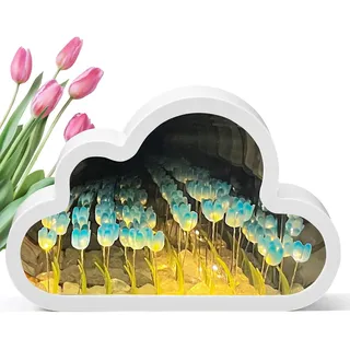 TaimeiMao Tulpen Lampe,DIY Tulpen Nachtlicht Solke Tulpe Lampe,2 IN 1 Wolken Spiegel mit Tulpen Licht und 20 Tulpen,LED Tulpen Wolke für Schlafzimmer,Wohnzimmer,Desktop,Heimdekoration (Blau)