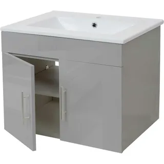 Mendler Waschbecken + Unterschrank HWC-D16, Waschbecken Waschtisch, MVG-zertifiziert, hochglanz 60cm - grau