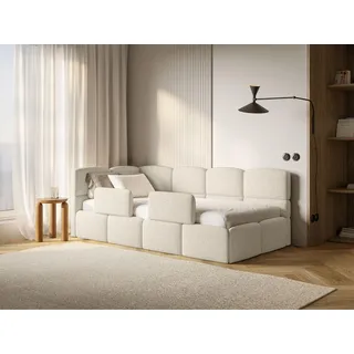 Selsey Jugendbett 90x200 cm Links Komfortables Polsterbett mit Bettkasten Sicherer Schlaf Rausfallschutz-Gitter Modernes Design Stabiler Holzrahmen Hellbeige Ideal Kinderzimmer