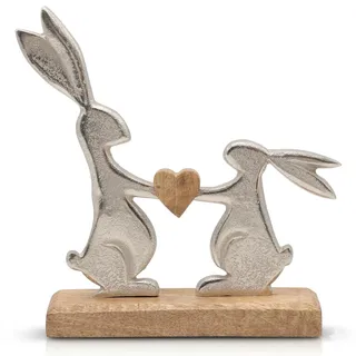 khevga Osterdeko Deko-Figur Osterhase Mango-Holz Metall Silber (19 x 20 x 5)