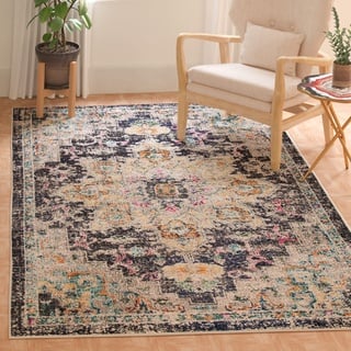 SAFAVIEH Boho Teppich für Wohnzimmer, Esszimmer, Schlafzimmer - Madison Collection, Kurzer Flor, Schwarz und Gold, 65 X 152 cm