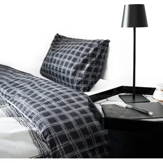 Wendebettwäsche aus 100% Baumwolle karierte Bettwäsche mit Decken- und Kissenbezug 155x220 cm