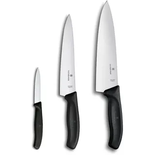Victorinox Swiss Classic Profi Küchenmesser-Set, 3-teilig, Inkl. Gemüse-, Koch- und Chefmesser, Universalmesser, Gerade Klingen, 8-20 cm, Schwarz