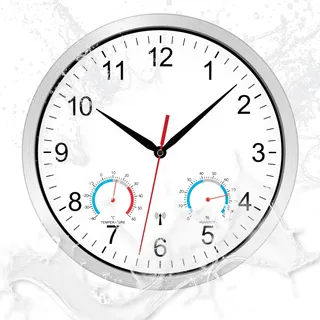 NESIFEE Outdoor Wasserdicht Wanduhr Funk Uhr mit Temperaturanzeige Hygrometer Funkuhr Wand Lautlos Funkwanduhr Geräuschlos Groß Modern Wanduhr außen Wetterfest Wohnzimmeruhr Küchenuhren Badezimmeruhr