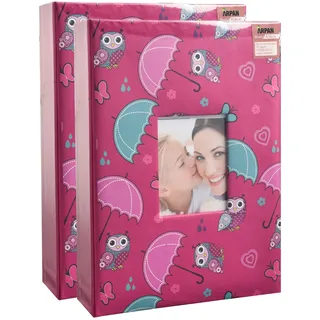 ARPAN AL-9806-X2 Einsteckalbum für 200 Fotos, 5 x 18 cm, Eulenmotiv, Rosa