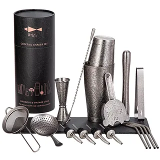 Sky Fish Boston Cocktail-Shaker-Set | 18-teiliges Barkeeper-Set mit 3D-geprägtem Design | Professionelles Barzubehör-Set für Cocktail-Liebhaber | Handwäsche (Space Grau)