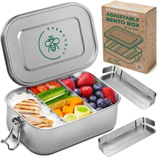 Edelstahl-Lunchbox – 800 ml, 2 verstellbare Trennwände | Die Everusely-Lunchdose aus Metall ist bequem tragbar und spülmaschinenfest für eine einfache Reinigung.