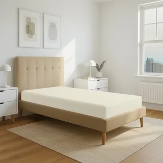 Pizuna Spannbettlaken 90x200 cm Baumwolle Neues Elfenbein 400 Fadenzahl | 100% langes nur Baumwoll-Spannbetttuch, weiches Mako-Satin-Gewebe für bis zu 40 Matratzenhöhe