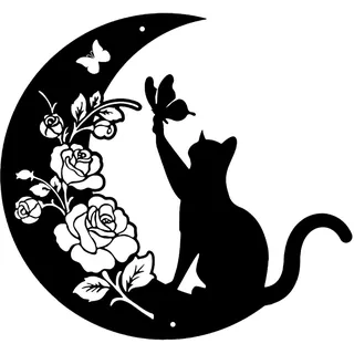 Katze silhouette Wanddeko Metall Schwarzer,Haus Garten Deko,Mimalistische wanddekoration wandbilder Wandkunst Hängende Dekoration 30×30 CM (F)