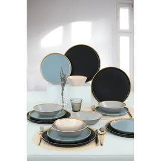 Hermia Concept, Safir, Keramik-Geschirrset (24-teilig), 100 % KERAMIK, Schwarz, 14 cm - Schwarz