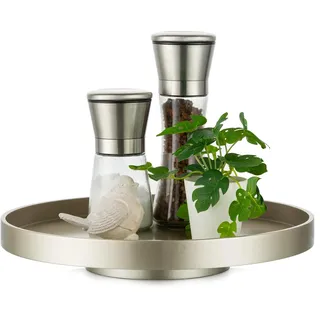 Hanobe Lazy Susan Drehteller-Organizer: Champagner-Gold-Holz-Gewürzregal, modernes dekoratives Tablett, rund, drehbar, Aufbewahrung für Schrank, Arbeitsplatte, Speisekammer, Küche, Badezimmer, 30,5 cm