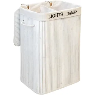 edihome, Wäschekorb, Wäschesammler, 2 Fächer, mit Deckel, 72 Liter, Laundry Baskets, Bambu, Abnehmbare Waschbare Tasche, Griffe, für Wäsche (Natürliche)