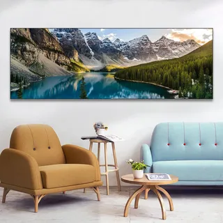 Leinwandbilder Berge Landschaft Natur,Moderne Panorama Bilder Groß XXL Schlafzimmer Wohnzimmer Wanddekoration Wandbild-Sonnenuntergang Meer Strand,Rahmenlos (C, 40x120cm, Ungerahmt)