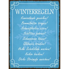 Blechschild 30x40 cm - Winterregel Kaminabende Glühwein