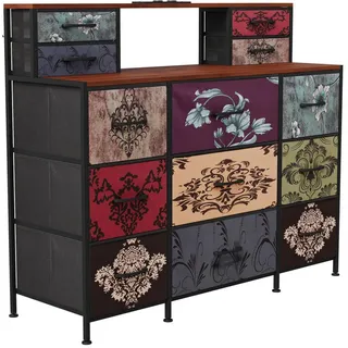EuroLiving Schminktisch, 13 Schubladen, Vintage Design, für Schlafzimmer & Wohnzimmer , Multicolor , Holz , 109.2x97.3x28 cm , Wohnzimmer, Wohnzimmertische, Konsolentische