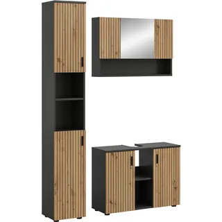xonox.home – 3 TLG. Badmöbel-Kombination Mone 125x192x30 cm in Korpus Basalt Nachbildung und Front Artisan Oak Nachbildung – Elegantes Badmöbel-Set – platzsparend, funktional & zeitlos im Design
