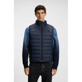 Steppweste BOSS ORANGE "Odeno", Herren, Gr. 50, blau (dunkelblau404), Web, Obermaterial: 100% Polyamid, unifarben, slim fit kurz, hoch geschlossener Ausschnitt, Westen Steppweste, Stehkragen, slim fit, kurze Länge