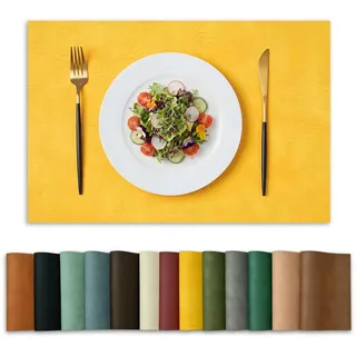 Artoid Mode Gelb PU Faux Leather Platzsets 6er Set, 30x45cm Tischsets Schmutzabweisend Hitzebeständig Platzdeckchen Küche Deko