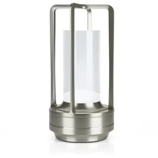 MMOBIEL Kabellose LED-Tischlampe aus Glas Wiederaufladbare Metalllampe mit Touch-Steuerung, Stufenloser 3-Farb-Dimmung, USB-C, 2000mAh Akku für Schlafzimmer, Terrasse, Innen & Außen – Silber