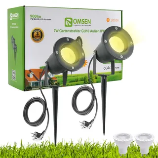 OMSEN Gartenstrahler mit Erdspieß GU10 7W Warmweiß 230V, Robuste IP67 Wasserdicht Gartenleuchte, Austauschbare GU10 Leuchtmittel, Gartenbeleuchtung mit Strom für Außen Garten Rasen Baum Pflanzen