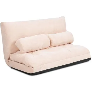 FANTASK 3 in 1 Bodensofa Klappbar, Schlafsofa 2 sitzer mit Schlaffunktion und Verstellbarer Rückenlehne, Klappsofa mit 2 Lendenkissen, Klappsofa bis 150 kg für Wohnzimmer & Schlafzimmer (Beige)