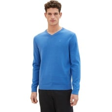 TOM TAILOR Herren Basic Pullover mit V-Ausschnitt aus Baumwolle, 34761 - Sure Blue Melange, L