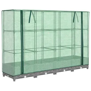 vidaXL Hochbeet mit Gewächshaus-Aufsatz Rattan-Optik 160x40x123 cm - Grau