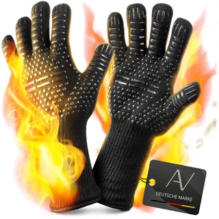 AVANA Grillhandschuhe Aramid Ofenhandschuhe Hitzebeständig bis zu 800°C, Backhandschuhe Topfhandschuhe BBQ Handschuhe Universalgröße - Schwarz