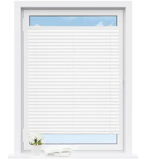 WOLTU Plissee ohne Bohren mit Saugnäpfen, Faltrollo Plisseerollo innen lichtdurchlässig, Sonnenschutz für gängige Fenster Dachfenster Balkontüren, 90x130 cm, Weiß