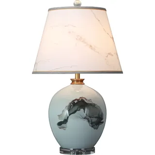 Fine Asianliving Chinesische Tischlampe Porzellan mit Lampenschirm E27 Orientalische Tischleuchte Keramik Nachttischlampen Schlafzimmer Wohnzimmer