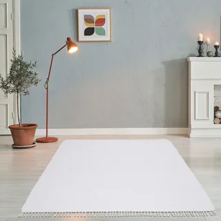 THEKO Happy Cotton Fleckerl Webteppich 40 x 60 cm Weiß