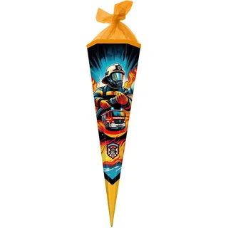 goldbuch 98 160 Schultüte 85 cm Feuerwache, Zuckertüte 6-eckig, Geschenktüte mit Feuerwehr-Motiv, Geschenkverpackung aus Lackkarton, Einschulungstüte mit gelbem Netzverschluss, ca. 85 x 24 x 20 cm