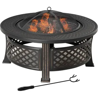 Garten-Feuerkorb - Feuerstelle - Mit Deckel - Für Brennholz - Für Garten & Terrasse - Gold