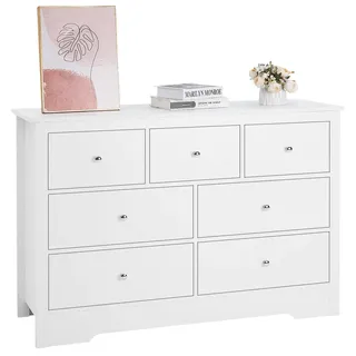 Vevor Kommode mit 7 Schubladen & Kippschutz, minimalistischer moderner Schubladenschrank (400 x 1199 x 813 mm) Organizer Schubladenkommode für Wohnzimmer Schlafzimmer Eingangsbereich Flur (weiß)