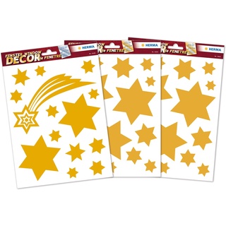 Herma Fensterbilder Weihnachten Sterne Gold, 44 Stück, selbstklebend, Kinder Fensteraufkleber, ablösbare Winter Fenstersticker, Glitzer Fensterfolie für Kinderzimmer Weihnachtsdeko