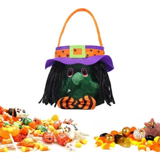 Halloween Korb Kürbis Tasche Cosplay Liefert Halloween Dekorationen Süssigkeit Tasche mit Bogen Trick oder Behandeln, grün - Grün