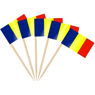 AhfuLife 100 Stück Rumänien Zahnstocher Flaggen, Rumänische Deko Fahne Klein Mini Zahnstocher für 2026 WM Euro Fussball Party Eurovision Olympische Cupcake Topper Toothpick Cocktail Pub Deko