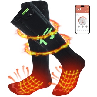 Beheizte Socken, Elektrische Heizsocken Damen Herren, Wiederaufladbare Beheizbare Socken mit 4 Temp modi, APP-Steuerung Thermosocken Fußwärmer Socken für Outdoor-Wandern/Skifahren/Camping/Angeln, XL