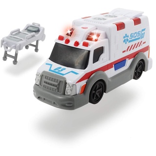 DICKIE 203302004 Toys Krankenwagen, Rettungswagen, Spielzeugauto mit Trage, Heckklappe zum Öffnen, Licht & Sound, inkl. Batterien, 15 cm, ab 3 Jahren, Weiß