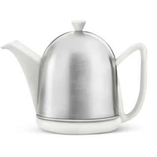 Bredemeijer kleine weiße matte Keramik Teekanne 1.0 Liter mit Edelstahlhaube