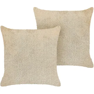 BELIANI Dekokissen 2er Set Beige Stoff 45 x 45 cm Bezug mit Füllung Reißverschluss Einfarbig Boho Modern Wohnzimmer Schlafzimmer Deko für Bett Sofa Sessel - Beige