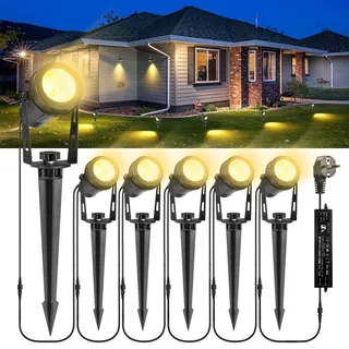 B-right Gartenbeleuchtung led außen, 6 Set Gartenbeleuchtung mit strom, IP65 wasserdicht Gartenstrahler mit erdspieß, Gartenleuchte mit stecker, Warmweiß,Wegbeleuchtung Gartenlampe für Rasen Teich Weg