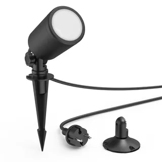 Hama Gartenlampe (LED Gartenstrahler mit Erdspieß Aluminium, Außenleuchte IP65, RGBW für farbige Gartenbeleuchtung + Farbwechsel, dimmbare Gartenleuchte schwenkbar, mit App, 7 W) schwarz
