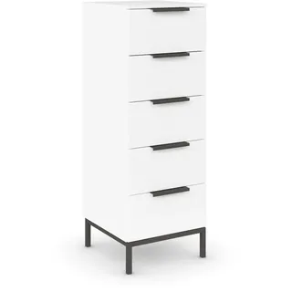 Rauch Möbel Flipp, Kommode für Schlafzimmer, Kinderzimmer, Wohnzimmer, Jugendzimmer, Flur, Garderobe, 5 Schubladen, mit Softclose Funktion, Griffe und Metallkufe Graphit, Farbe Weiß, Breite 40 cm