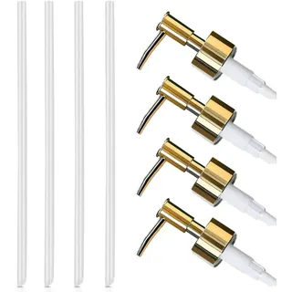 4 Stücke Gewinde Flasche Seifenspender, Pumpenkopf für Flaschen aufschrauben, Seifenspender Pumpkopf, mit 11 cm Schlauch, Einschraubpumpenkopf für Flaschen, Golden (Flaschenöffnung 2,5 cm)